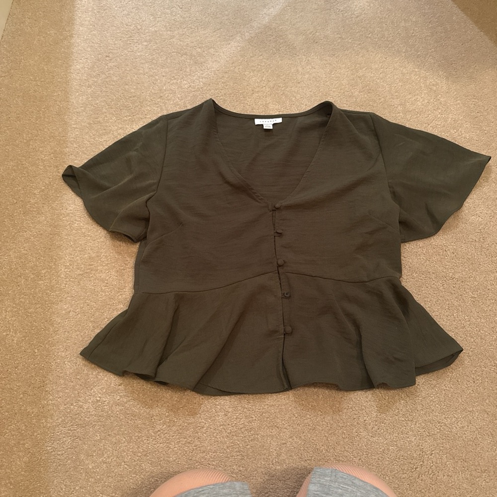 Olive Green Button-Up Women's Top